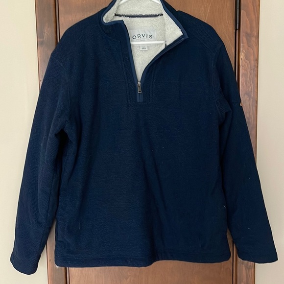 Orvis Other - ORVIS mens 1/4 zip sherpa lined pullover sweatshirt navy blue medium